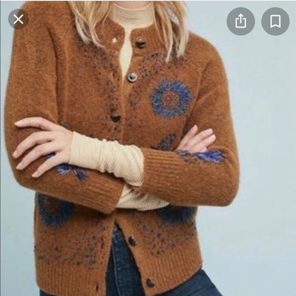 Anthropologie Sweaters - Anthropologie Brown Beaded Grandpa Sweater